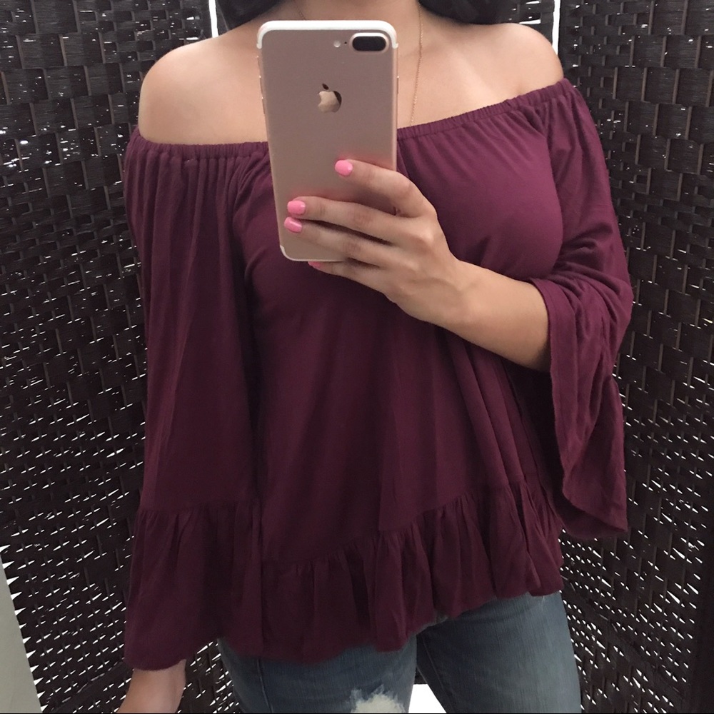 LAST CHANCE 🎆 Plum Boho Off The Shoulder Top - Picture 3 of 4