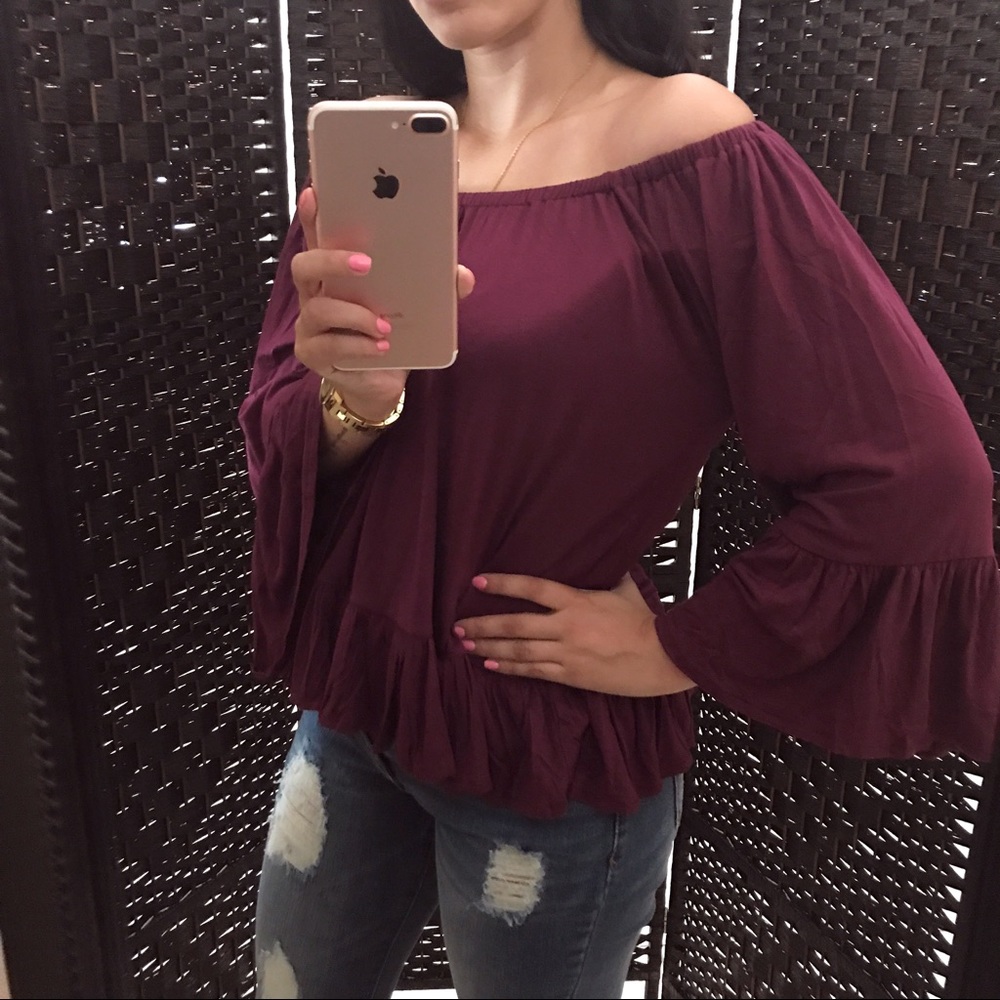 LAST CHANCE 🎆 Plum Boho Off The Shoulder Top - Picture 4 of 4