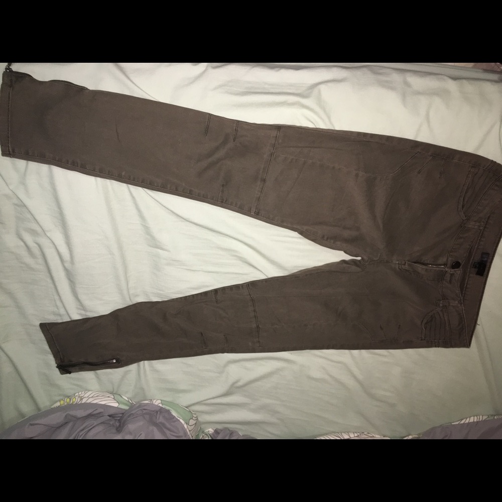 Green pants with side zippers