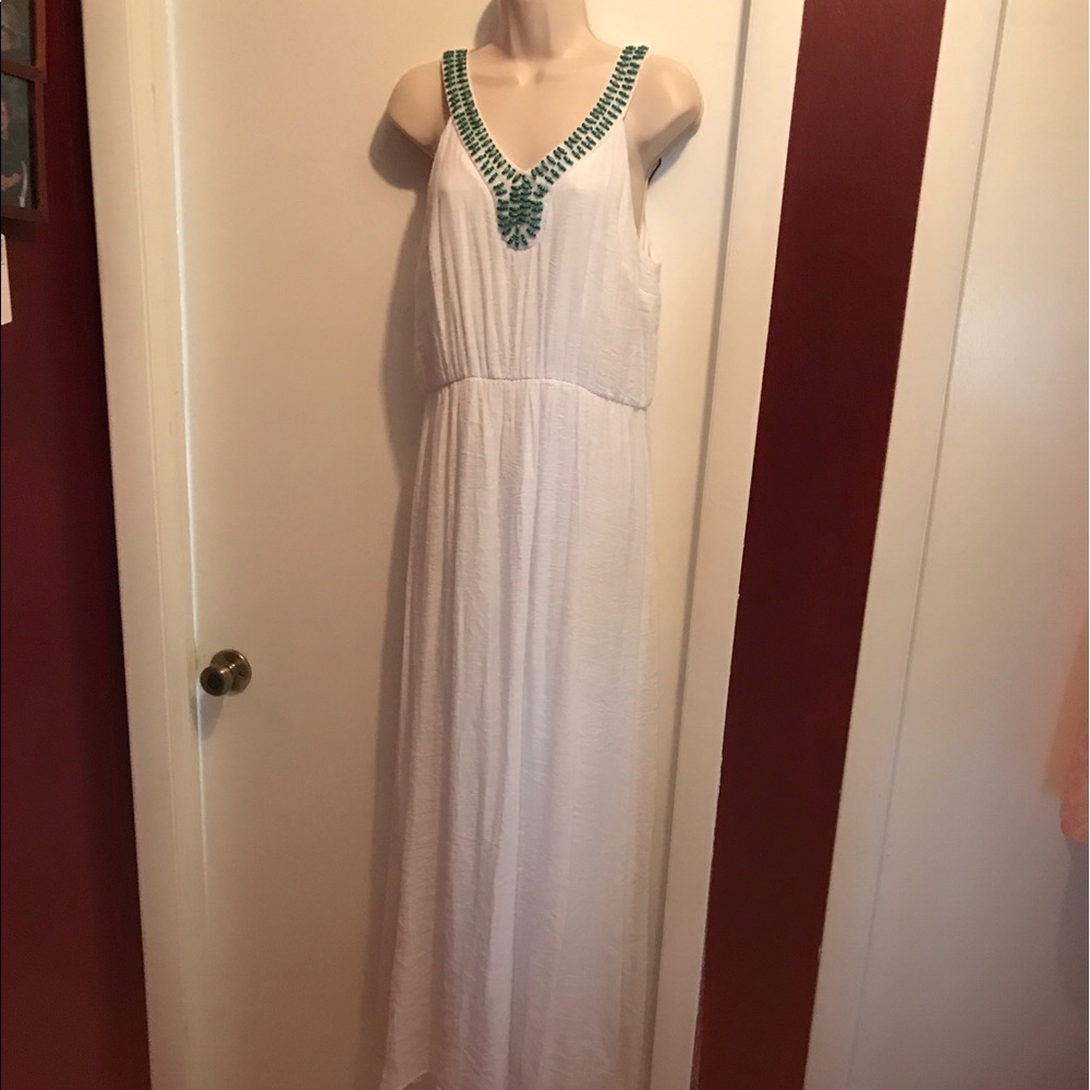 White and Jade Flowing Dress Perfect for Summer