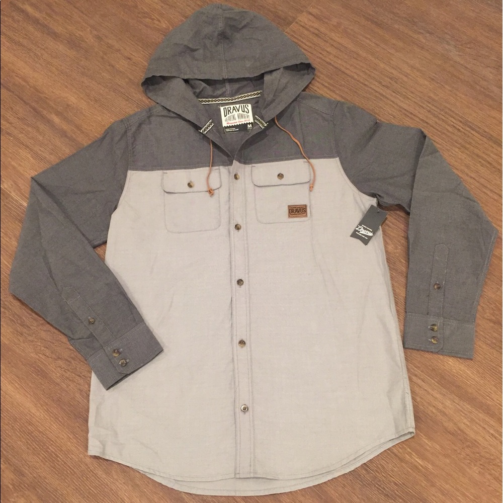 NWT Men's LS 2-tone woven chambray shirt with hood