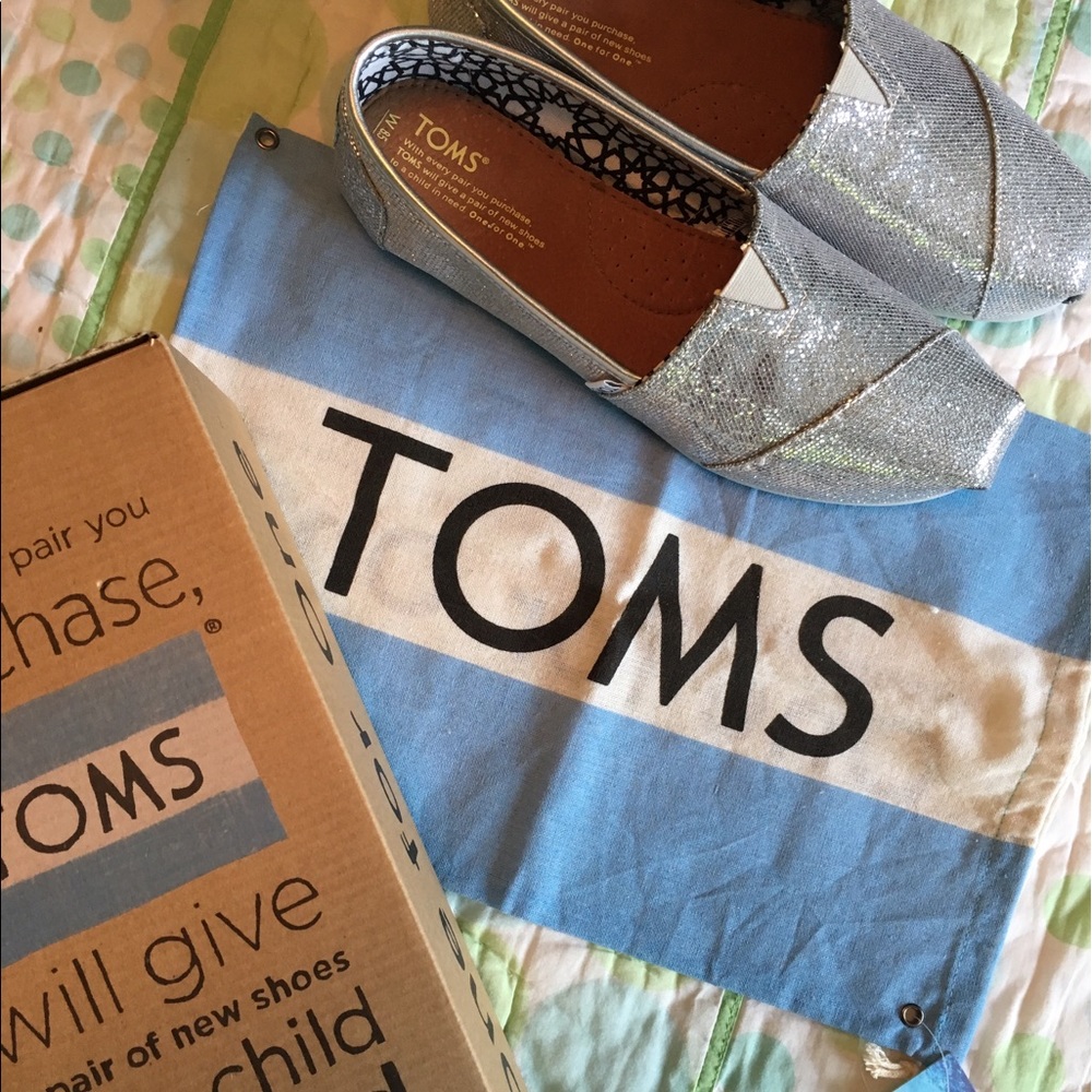 TOMS Silver Glitter Slipons NWT