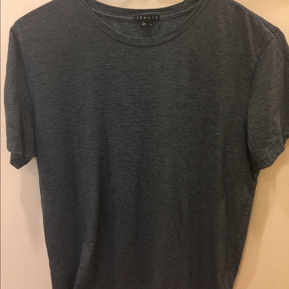 Theory blue and white thin striped t shirt