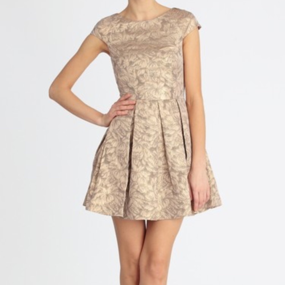 French Connection Gold Jacquard Dress
