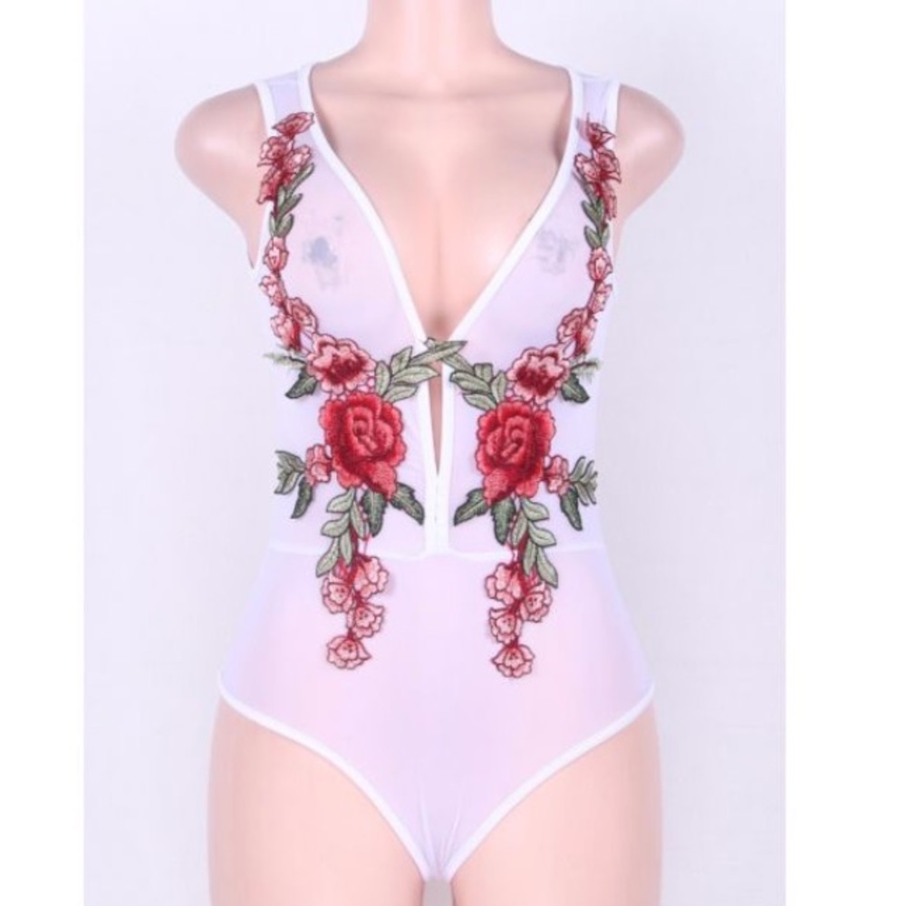 EMBROIDERED ROSE MESH BODYSUIT - Picture 3 of 4