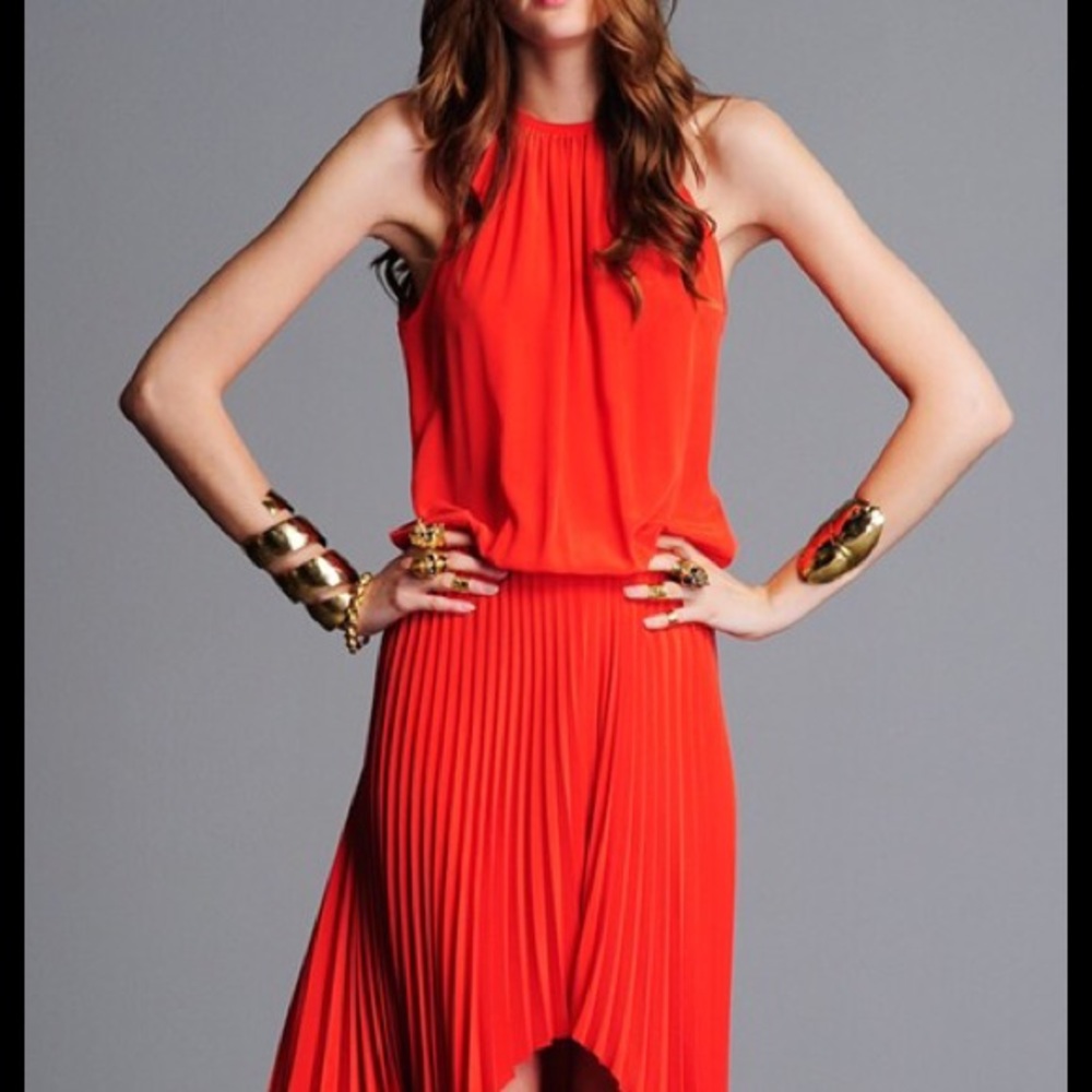 Alexis pleated tomato red cocktail dress