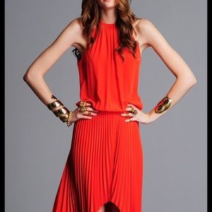Alexis pleated tomato red cocktail dress