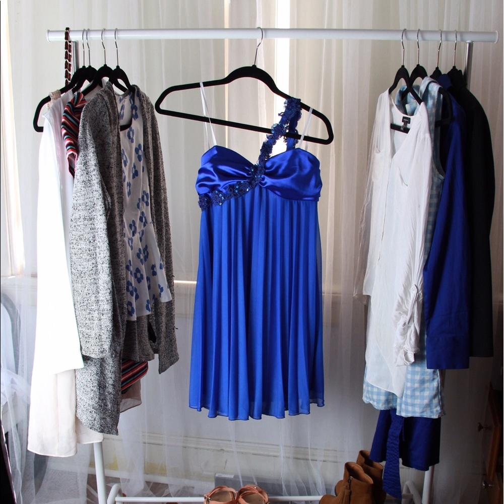 Blue One Shoulder Chiffon Dress