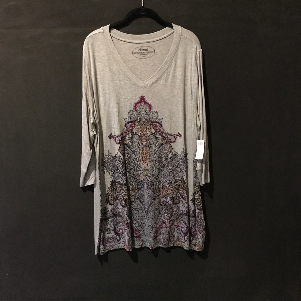 V-Neck Tunic with Beautiful Paisley/Print Design
