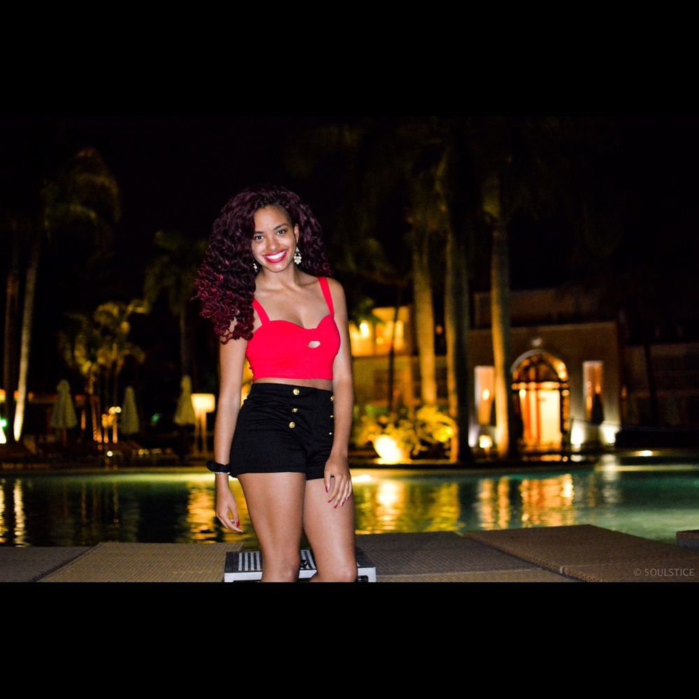 High waisted black shorts with gold buttons