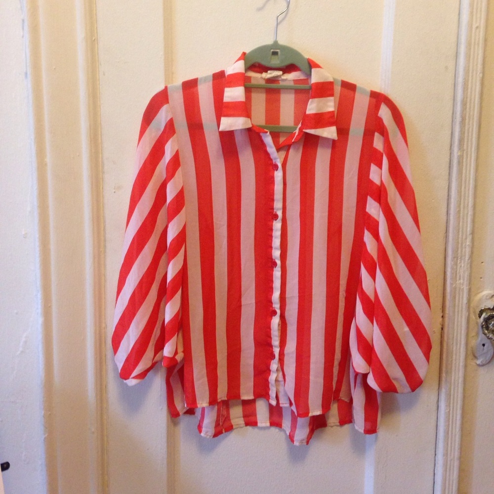 Peach and white thin blouse
