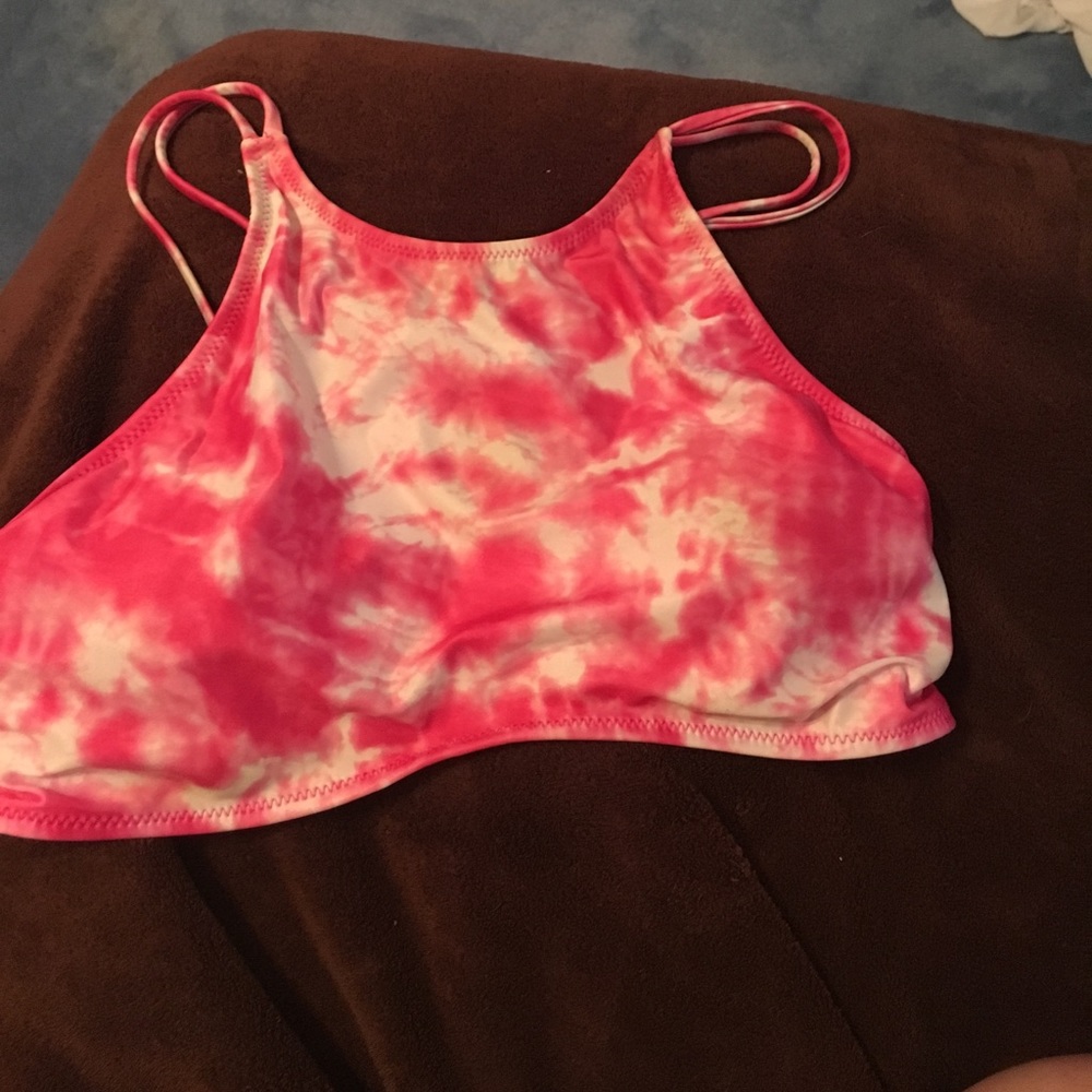 hot pink tie-dye halter swim suite top