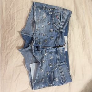 light wash beaded denim shorts