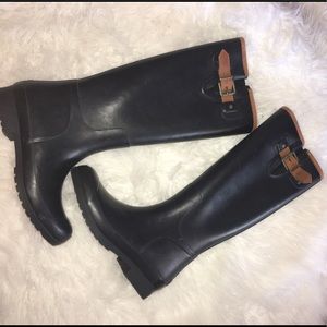 Black and Brown Sperry Rainboots
