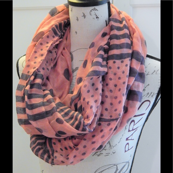 Accessories - Pink and Navy Polka Dot Stripe Infinity Scarf Accessories - Pink and Navy Polka Dot Stripe Infinity Scarf