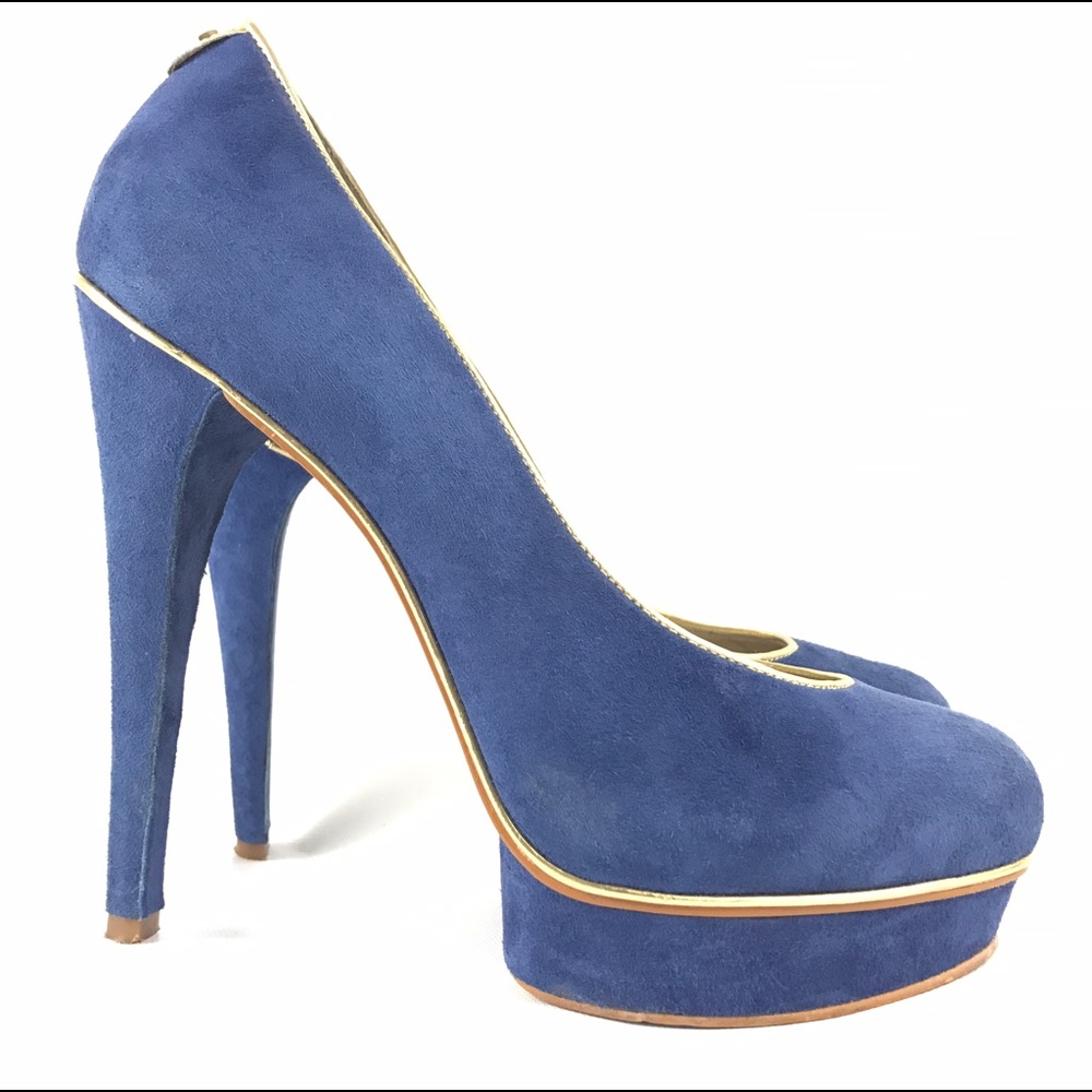 Michael Kors 8 Pumps Blue Suede Platform Heels - Picture 1 of 5