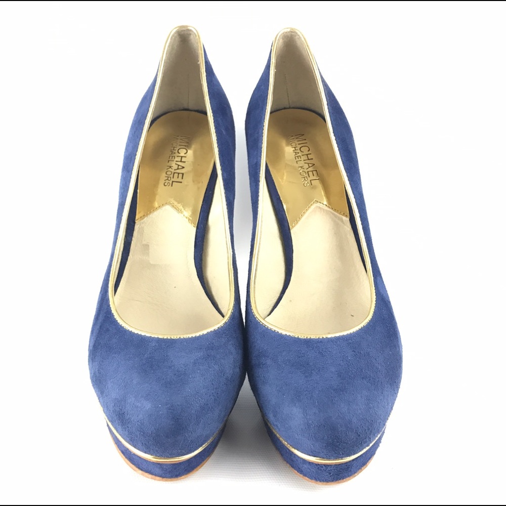 Michael Kors 8 Pumps Blue Suede Platform Heels - Picture 4 of 5