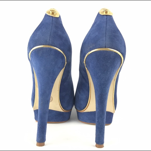 Michael Kors 8 Pumps Blue Suede Platform Heels - Picture 2 of 5