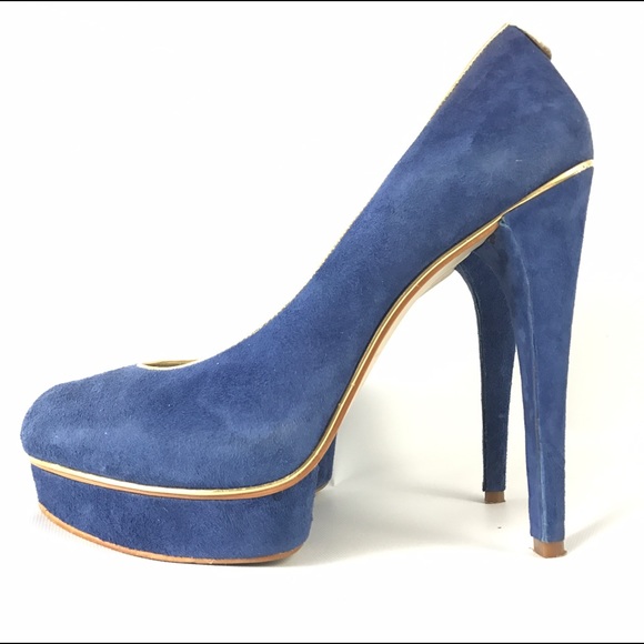 Michael Kors 8 Pumps Blue Suede Platform Heels - Picture 3 of 5