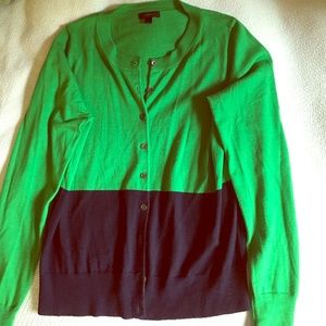 J.Crew green and navy crewneck cardigan