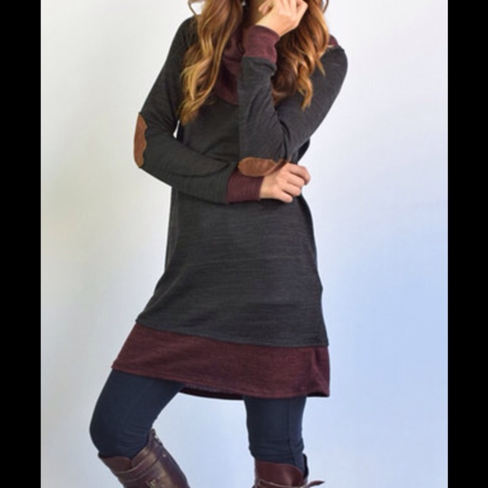 Gray and Maroon, elbow patch tunic NWOT