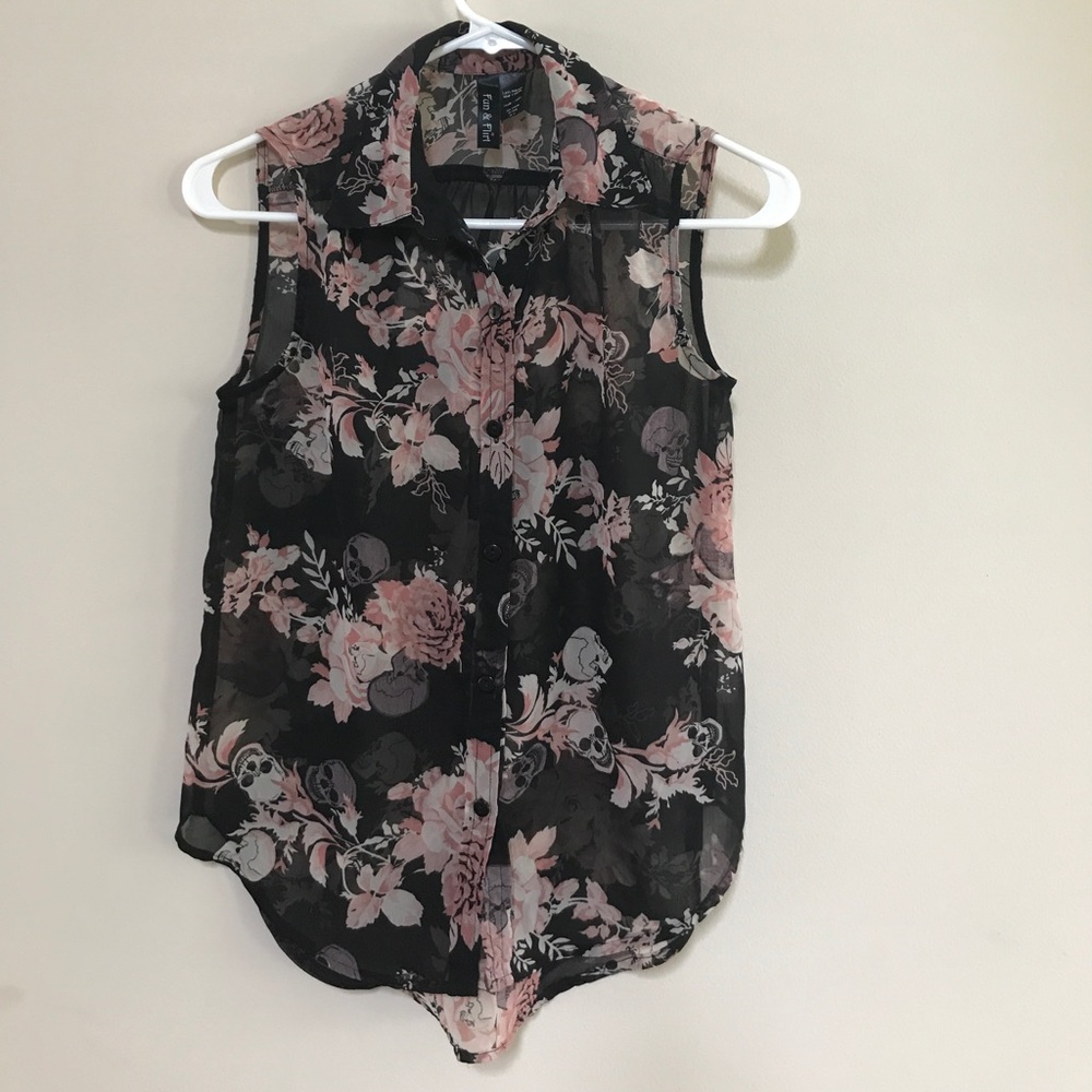 Black Sheer Rose flower print Top