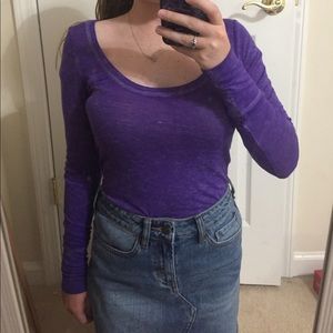 wide neck purple long sleeve fitted shirt