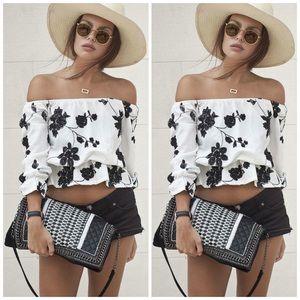 NEW White embroidered off shoulder crop top : S