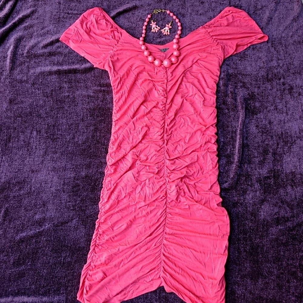 Coral Ruched Dress