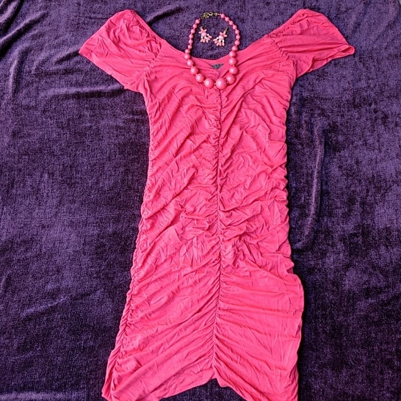 Coral Ruched Dress - Picture 1 of 3