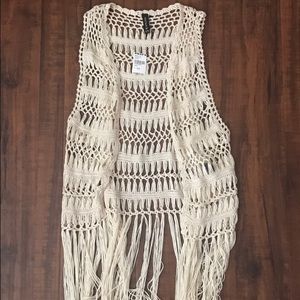 Beige Crochet Vest with Fringe
