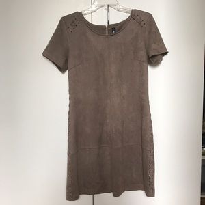 Design Lab brown suede short sleeve dress.