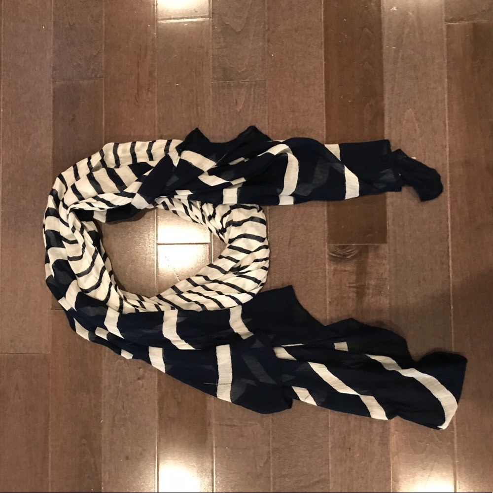 Navy striped spring scarf