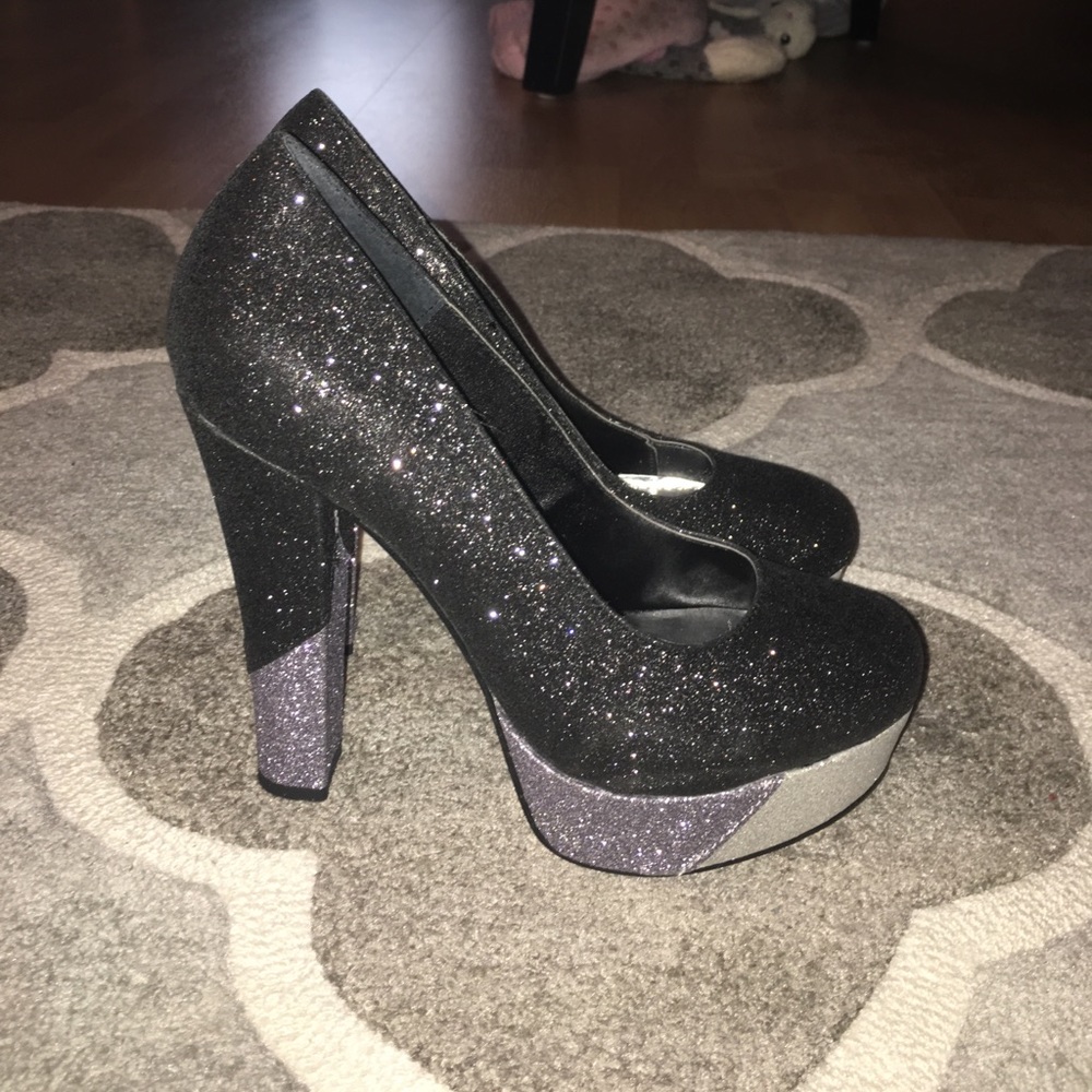 Black glitter high heels