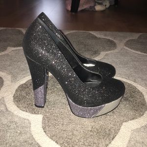 Black glitter high heels