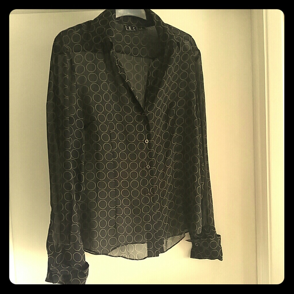 INC black chiffon shirt with French cuffs