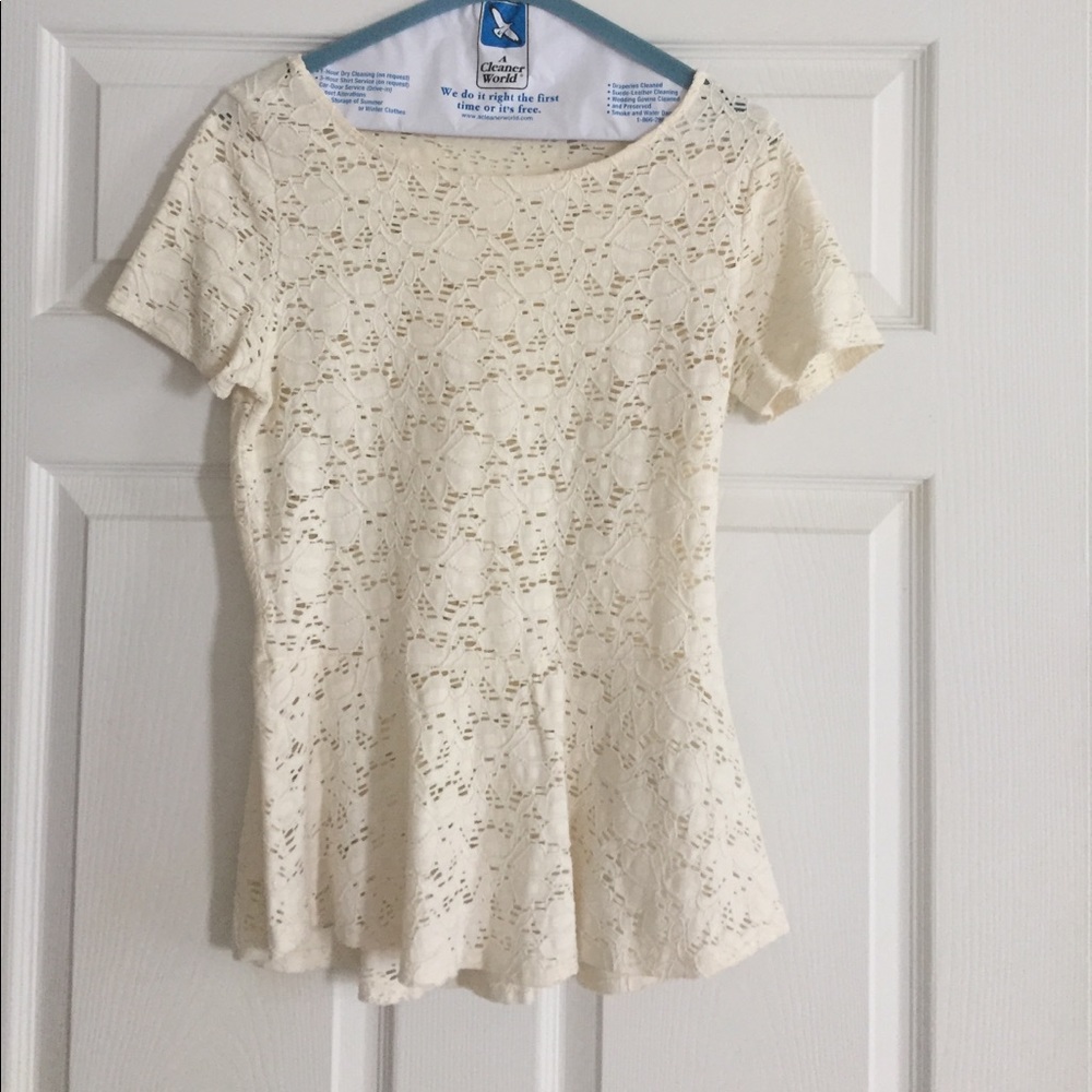 Velvet ivory lace peplum top