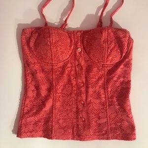Coral crochet lace bustier corset cami