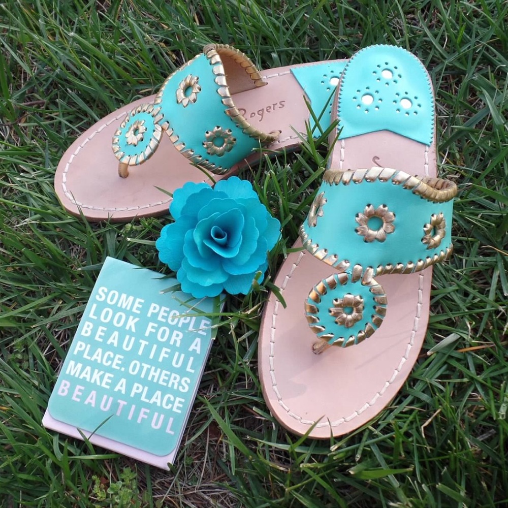NWOT Teal and Gold Jack Rogers Nantucket Sandals