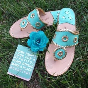 NWOT Teal and Gold Jack Rogers Nantucket Sandals
