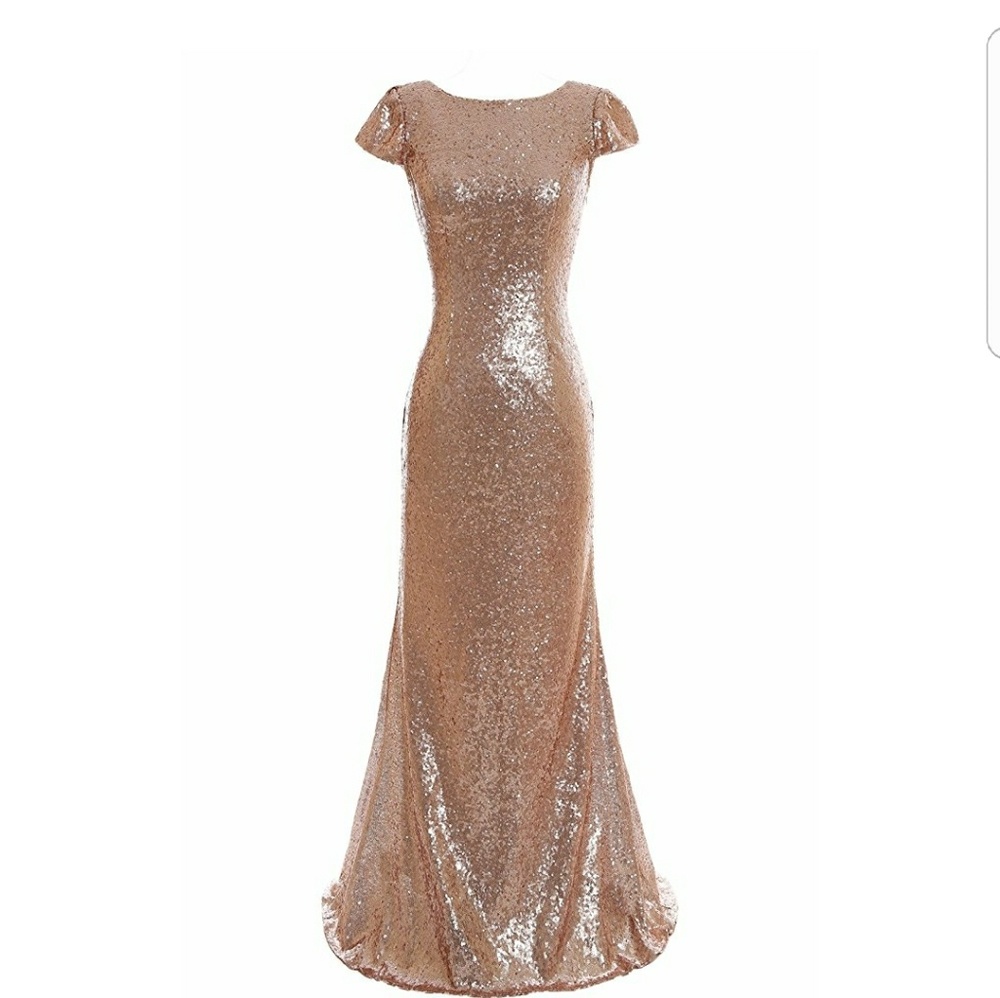 Rose Gold Sequin Backless Dress Cowl Back Drape - Picture 1 of 4