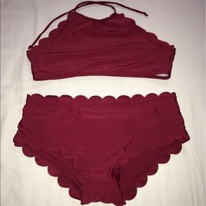 Maroon two piece bathing suit
