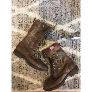 Madden Girl Brown Foldover Flannel Combat boots