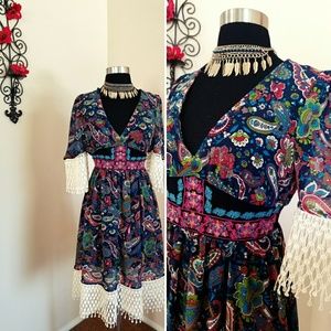 Paisley Ethnic Hippie Boho Lace Deep V Upcycled
