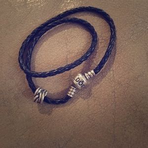 Black Braided Double-Leather Charm Bracelet