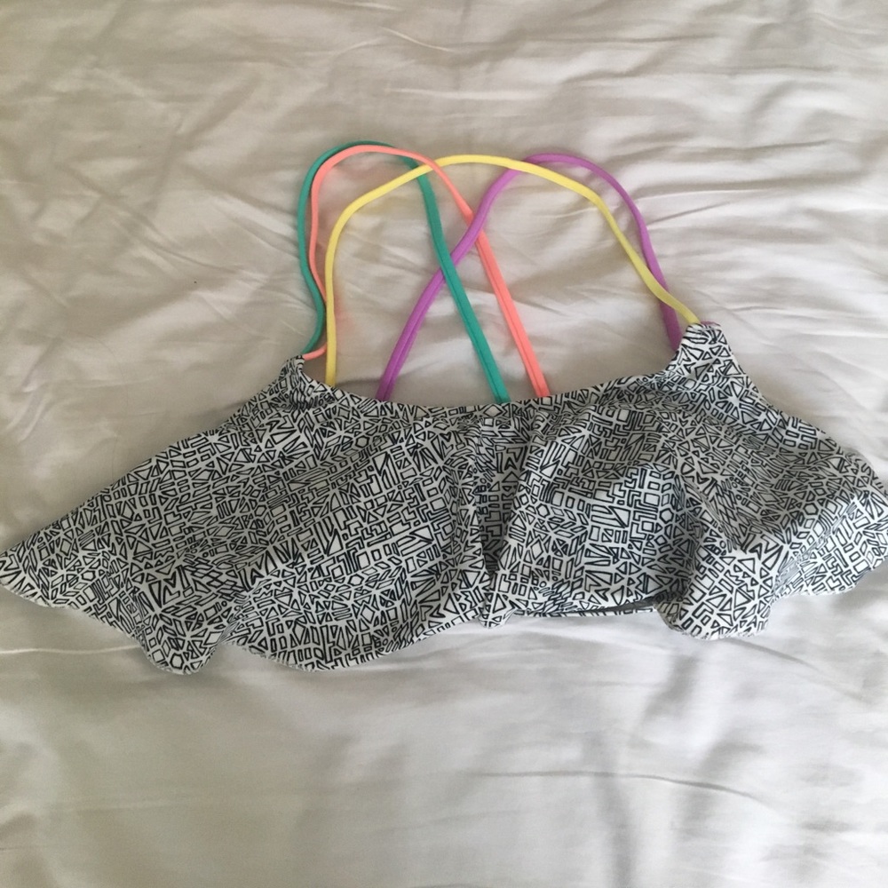 Flouncy swim top with cross cross back