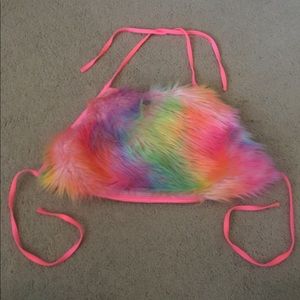 nwot! oceanmoon rainbow fur halter top