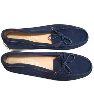 TOD'S Blue Suede Tie Moccasin Flats