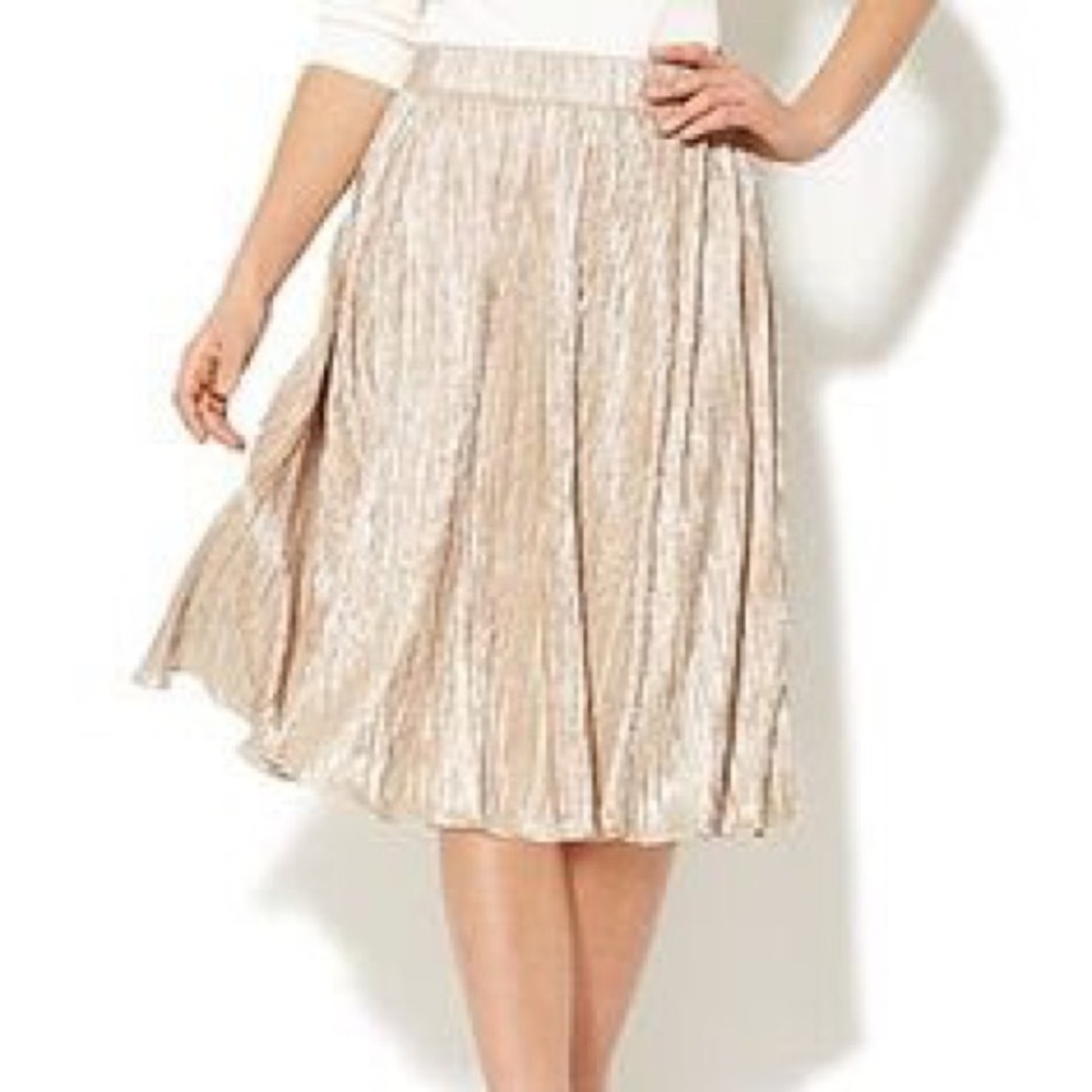 New York & Company Gold Pleated Skirt