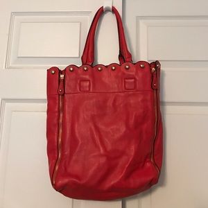 Red Scalloped Edge Shoulder Bag